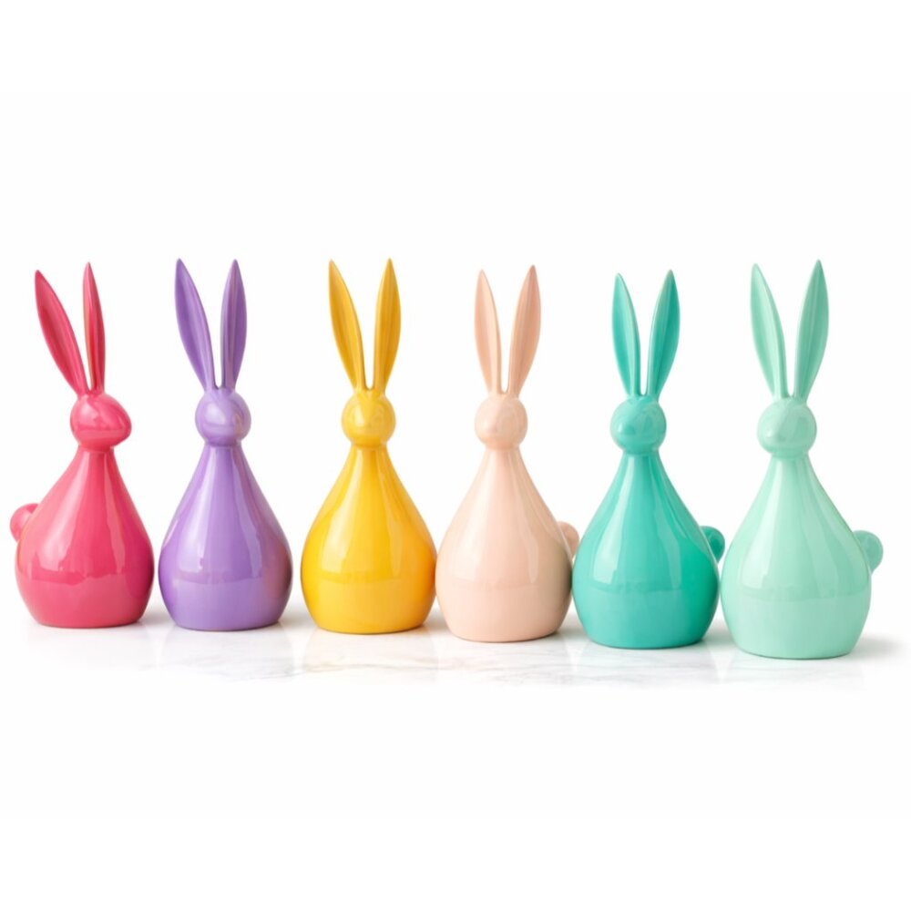 Sold out!  Mini Metal Easter Bunny Decor – 3”–5” Glossy Spring Figurine Set of 6 - Picture 7 of 9